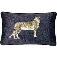 Paoletti Cheetah Forest Printed Velvet Piped Cushion in Navy | Size: 30 cm x 50 cm