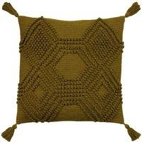Furn Halmo Tufted Woven Tasselled Cushion in Olive | Size: 45 cm x 45 cm