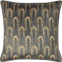 Furn Wisteria Printed Velvet Cushion in Charcoal | Size: 50 cm x 50 cm