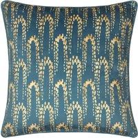 Furn Wisteria Printed Velvet Cushion in Blue | Size: 50 cm x 50 cm