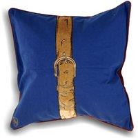 Paoletti Polo Strap Printed Piped Cushion in Blue | Size: 45 cm x 45 cm