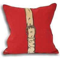 Paoletti Polo Strap Printed Piped Cushion in Red | Size: 45 cm x 45 cm