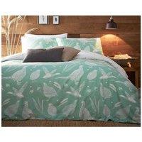 Creative Cloth Double Duvet Moorland Birds Reversible Set Green in Bright Green