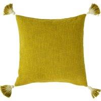 Furn Eden Slub Cotton Tasselled Cushion in Green | Size: 45 cm x 45 cm