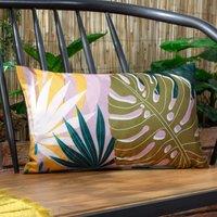 Furn Leafy Palm Rectangular Water & UV Resistant Outdoor Cushion in Light Pink