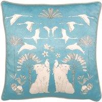 Furn Colony Palm Botanical Printed Velvet Cushion in Blue | Size: 43 cm x 43 cm