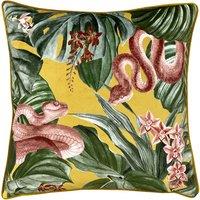 Furn Medinilla Tropical Floral Printed Piped Cushion in Mustard | Size: 43 cm x 43 cm