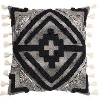 Furn Kalai Geometric Tufted Woven Cotton Cushion in Black | Size: 45 cm x 45 cm