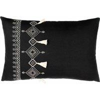 Furn Pritta 100% Cotton Embroidered Tasselled Cushion in Black | Size: 40 cm x 60 cm
