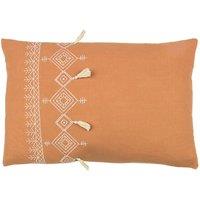 Furn Pritta 100% Cotton Embroidered Tasselled Cushion in Brown | Size: 40 cm x 60 cm