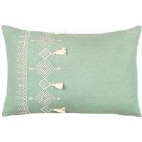 Furn Pritta 100% Cotton Embroidered Tasselled Cushion in Light Green | Size: 40 cm x 60 cm