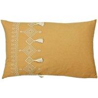 Furn Pritta 100% Cotton Embroidered Tasselled Cushion in Mustard | Size: 40 cm x 60 cm