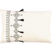 Furn Pritta 100% Cotton Embroidered Tasselled Cushion in Natural | Size: 40 cm x 60 cm