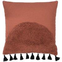 Furn Radian Semi Circle Tufted Cotton Tasselled Cushion in Red | Size: 45 cm x 45 cm