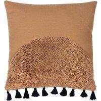 Furn Radian Semi Circle Tufted Cotton Tasselled Cushion in Brown | Size: 45 cm x 45 cm
