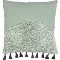 Furn Radian Semi Circle Tufted Cotton Tasselled Cushion in Light Green | Size: 45 cm x 45 cm