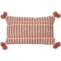 Furn Ayaan Woven Loop Tufted Cotton Double Pom Pom Cushion in Red | Size: 30 cm x 50 cm