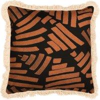 Paoletti Oromo Printed Geometric Fringed Cushion in Brown | Size: 45 cm x 45 cm