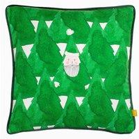 Furn Hide & Seek Santa Printed Piped Velvet Reverse Cushion in Green | Size: 43 cm x 43 cm