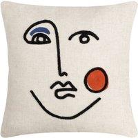 Furn Cleo Linear Crewel Embroidered Cushion in Light Brown | Size: 45 cm x 45 cm