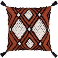 Furn Aquene 100% Cotton Tufted Tasselled Cushion in Red | Size: 50 cm x 50 cm