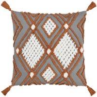 Furn Aquene 100% Cotton Tufted Tasselled Cushion in Charcoal | Size: 50 cm x 50 cm