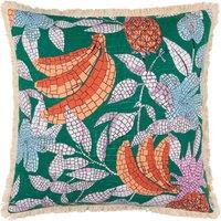 Furn Cypressa Floral Mosaic 100% Cotton Cushion in Teal | Size: 50 cm x 50 cm