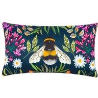 Wylder Nature House of Bloom Zinnia Bee Rectangular Water & UV Resistant Outdoor Cushion in Navy | Size: 30 cm x 50 cm
