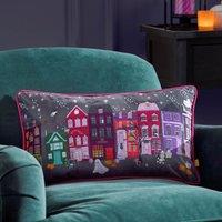 Furn Creepy Town Velvet Piped Cushion in Black | Size: 30 cm x 50 cm