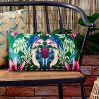 Wylder Tropics Kali Birds Exotic Water & UV Resistant Outdoor Cushion in Dark Green | Size: 30 cm x 50 cm