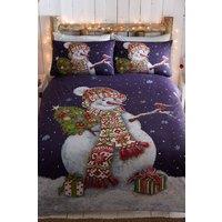 Portfolio Home Happy Snowman Duvet Cover & Pillowcases in Blue | Size: Super King