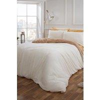 OHS Reversible Teddy Duvet Cover with Pillowcase in Beige | Size: Single