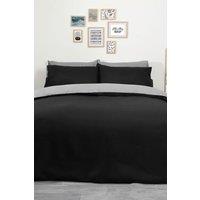OHS Plain Dyed Reversible Duvet Cover Cover with Pillowcase Set in Black | Size: Double