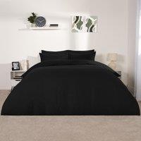 OHS Plain Dyed Duvet Cover Cover with Pillowcase Set in Black | Size: Double