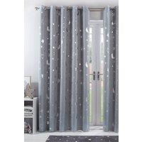 OHS Pair of Star Ready Made Eyelet Blackout Curtains in Light Grey | Size: 117 cm width x 137 cm drop
