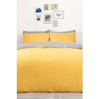 OHS Plain Dyed Reversible Duvet Cover Cover with Pillowcase Set in Yellow | Size: Double