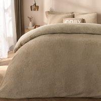 OHS Thermal Soft Teddy Fleece Duvet Cover Bedding Set in Stone | Size: Single