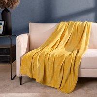 OHS Ultra Soft Flannel Fleece Throw Blanket in Mustard | Size: 150 cm x 200 cm