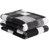 OHS Tartan Check Fleece Throw Winter Warm Soft Blanket in Black | Size: 120 cm x 150 cm