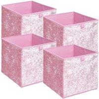 OHS Pack of 4 Crushed Velvet Folding Storage Box Cube in Light Pink