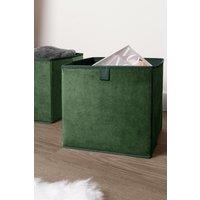 OHS Pair of 2 Matte Velvet Cube Storage Boxes in Dark Green