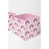 OHS Pack of 2 Rainbow Print Cube Storage Boxes in Light Pink