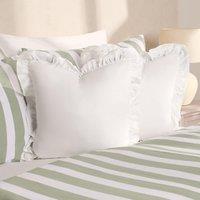 OHS 2 x Plain Faux Linen Frill Cushion Covers in White | Size: 45 cm x 45 cm