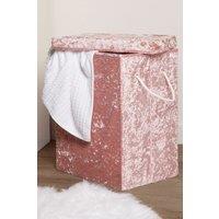 OHS Laundry Bag Crushed Velvet Foldable Compact Clothing Storage Basket in Light Pink