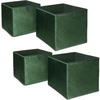 OHS Pack of 4 Matte Velvet Cube Storage Boxes in Dark Green