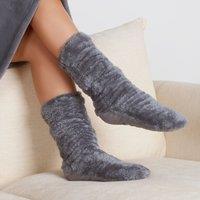 OHS Teddy Fleece Non Slip Sherpa Slipper Lounge Socks in Charcoal