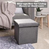 OHS Folding Ottoman Storage Box Footstool Tub Space Saving Velvet Seat in Charcoal