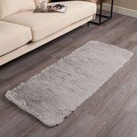 OHS Fluffy Rug Anti-Slip Plain Shaggy Floor Mat in Silver | Size: 60 cm x 150 cm