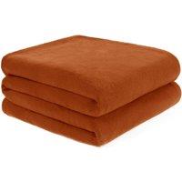 OHS Warm Plain Fleece Throw Over Bed Blanket in Burnt Orange | Size: 120 cm x 150 cm