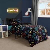 OHS Gaming Fleece Duvet Cover Set Bedding Quilt Warm in Black | Size: Double